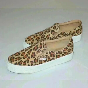 Superga sneaker chunky platform suede leopard print slip on size10 cheetah print